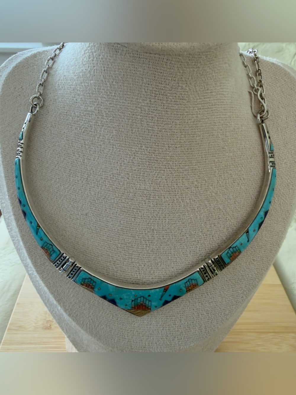 Vintage Navajo Inlay Opal Necklace-Sterling Silver